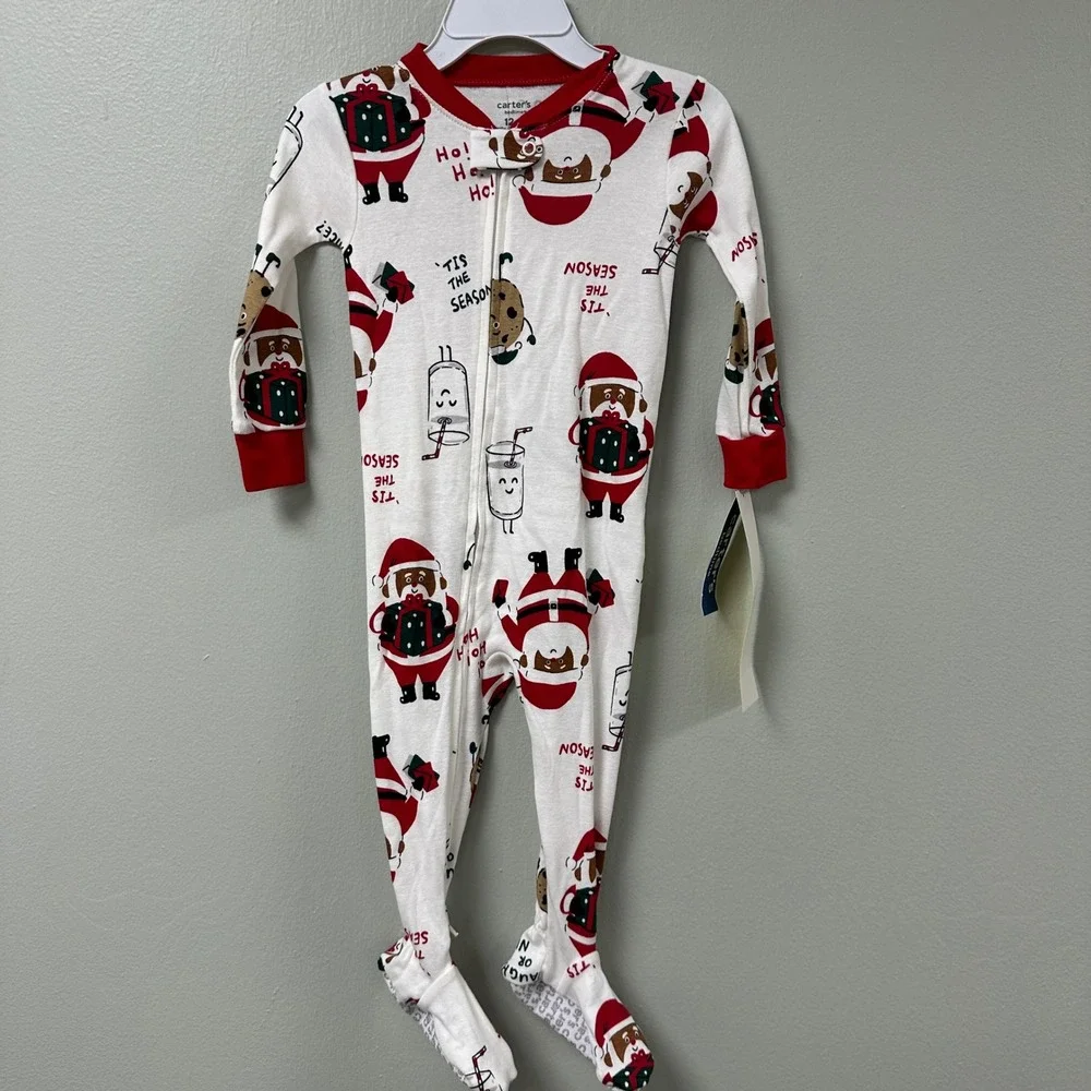 Carters Bedtime 12M Christmas Pajamas Santa Milk Cookies Footed Sleeper NWT